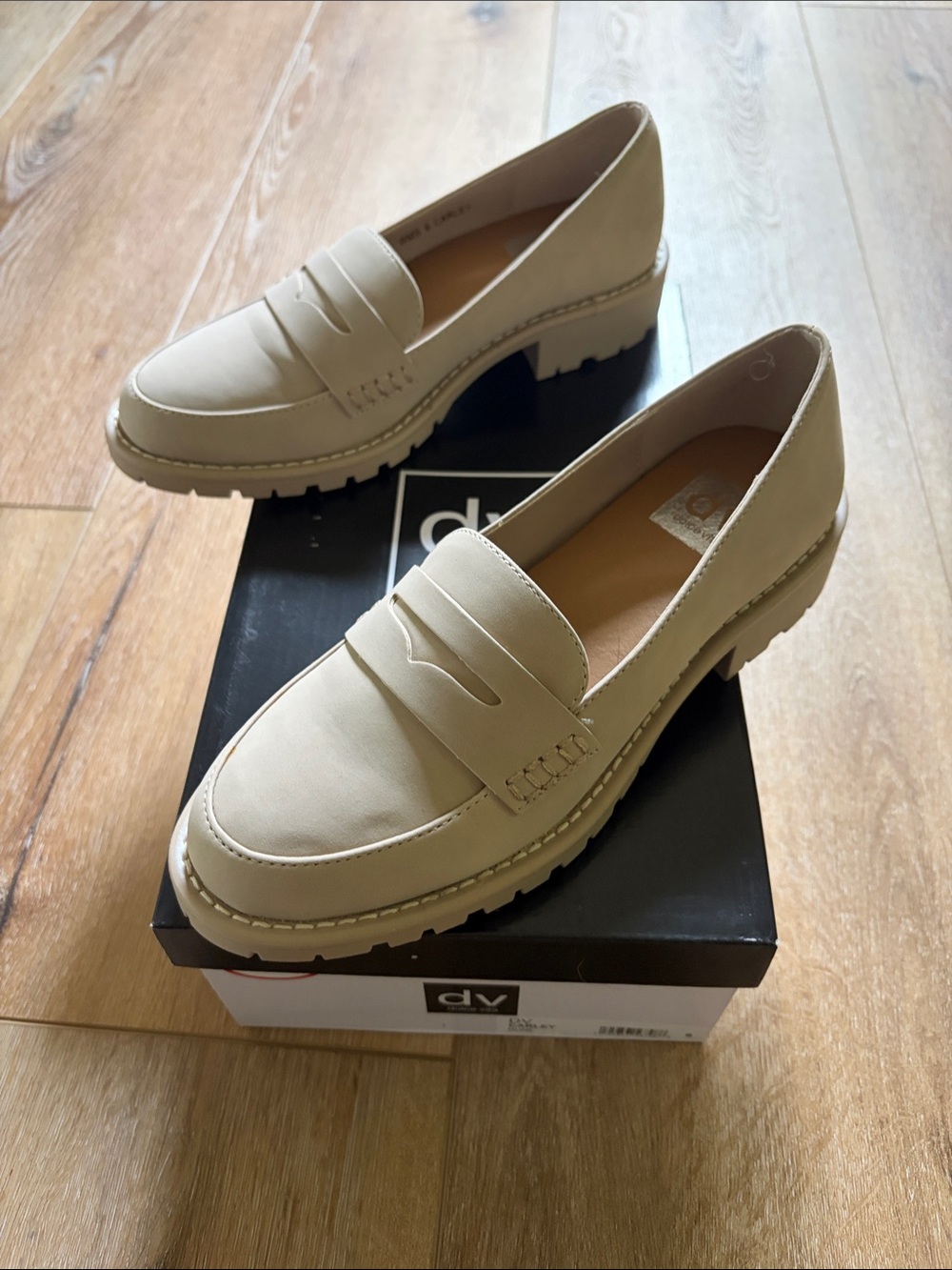 DV by Dolce Vita Beige Chunky Loafer Heels for Women